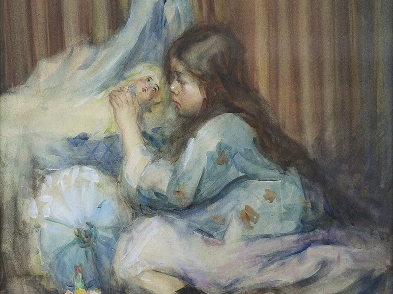 1867-Mary Riter Hamilton - Ragazza in abito blu (1911)